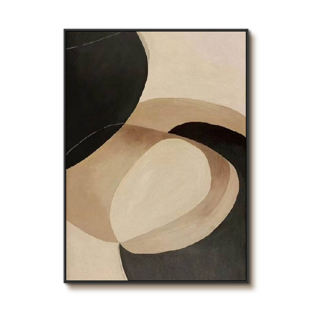 Arc Momentum - Minimalist Black and Beige Abstract Wall Art