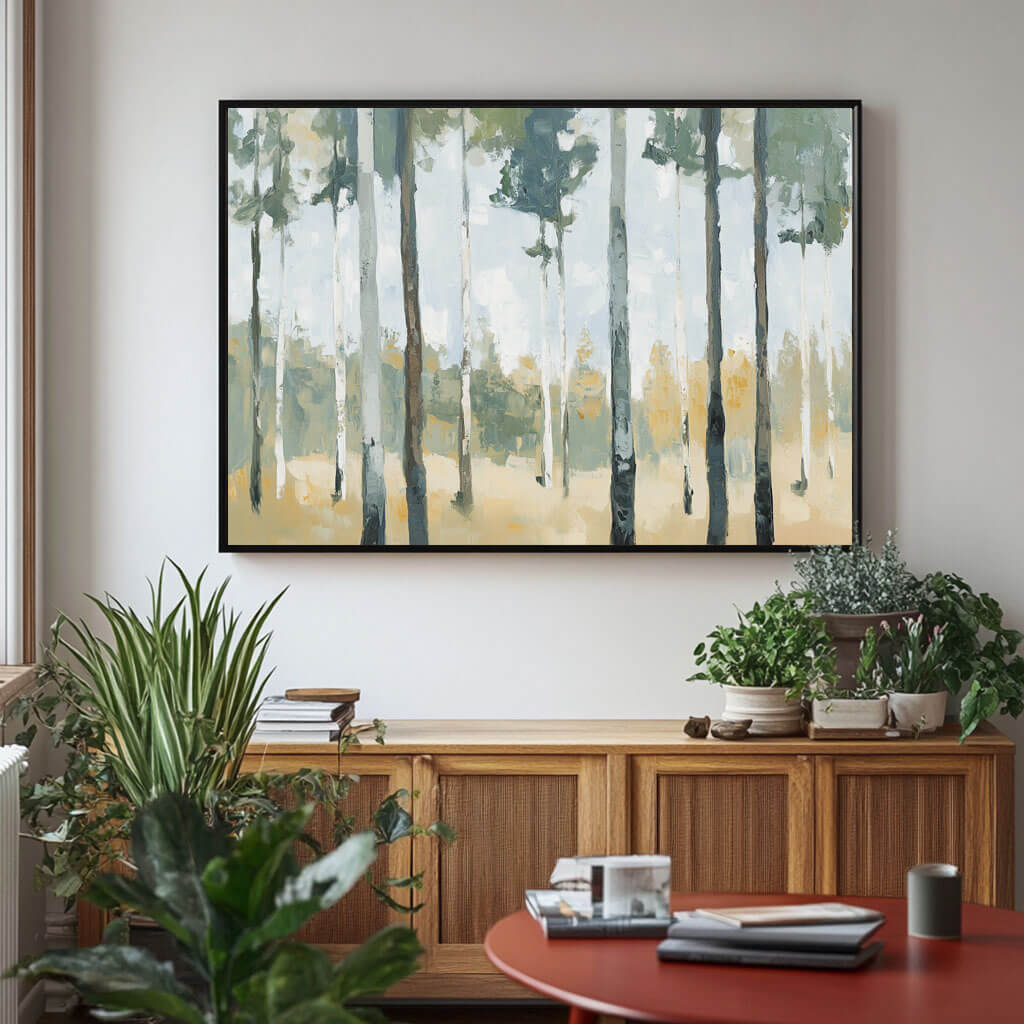 The Birchwood Path - Abstract Forest Landscape Painting