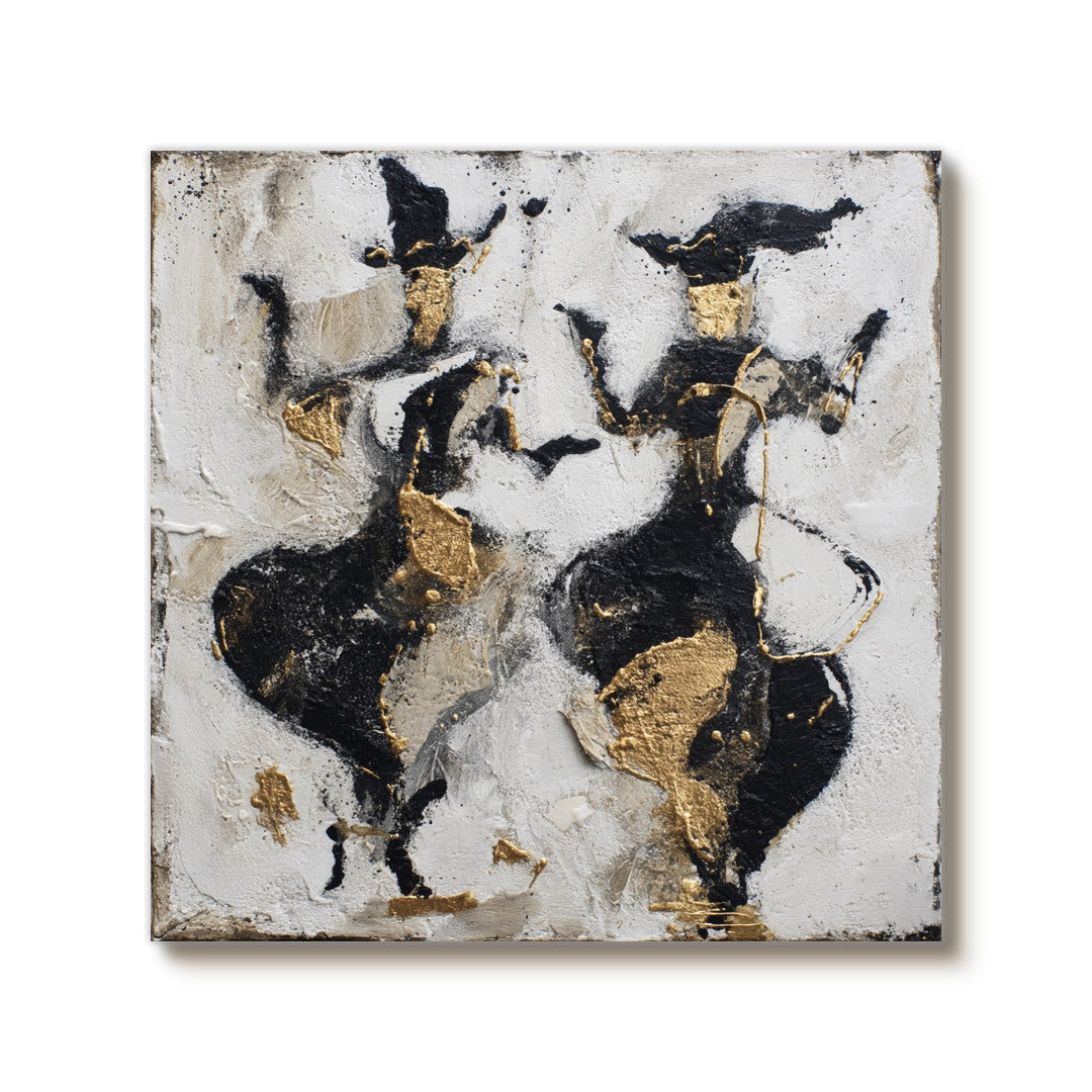 Celebration Ritual - Abstract Black Gold Dancers Wall Art
