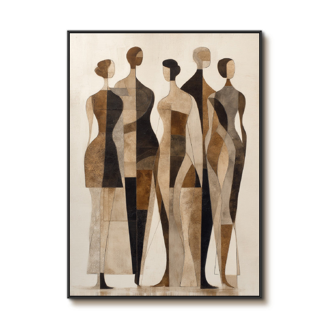 Walking Silhouettes - Abstract Geometric Figure Group Oil Painting