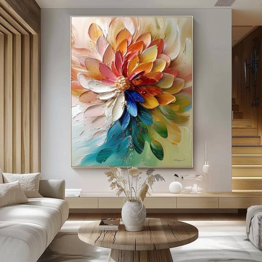 Blooming Flowers I - Floral Textured Abstract Art Painting
