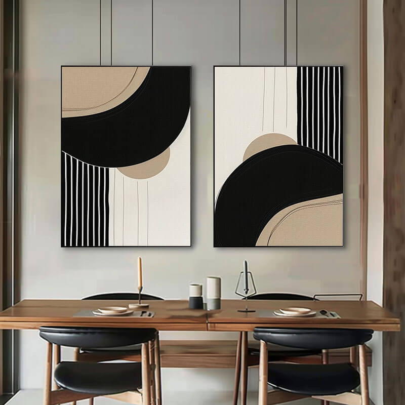 Contrast and Confluence - Modern Minimalist Canvas Art Set of 2