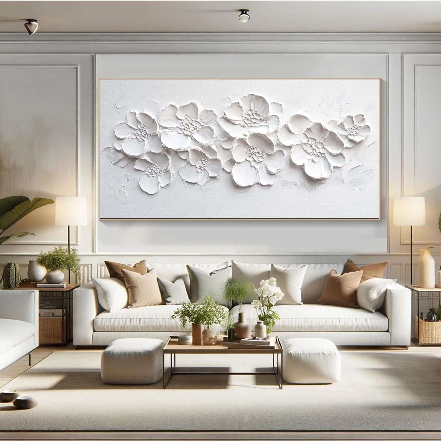 River of Petals - Textured White Flower Wall Art