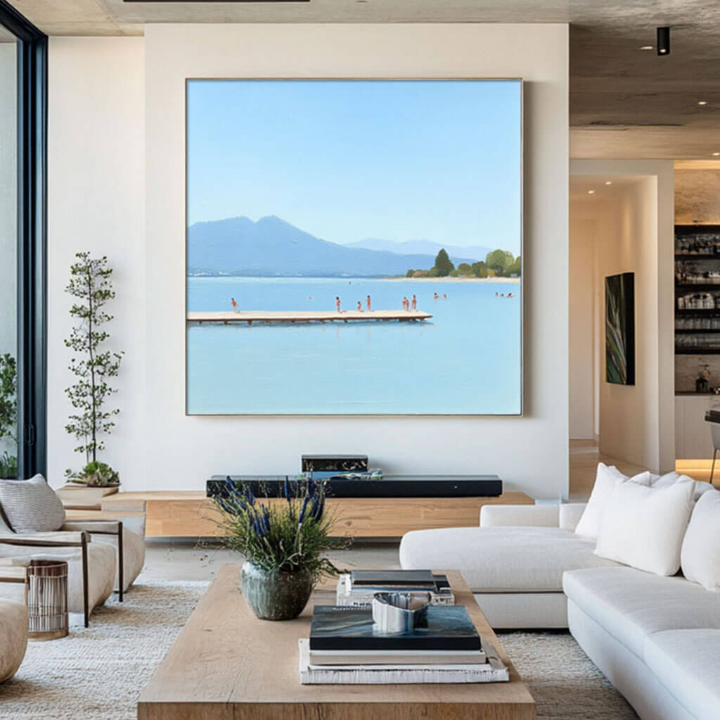 Into East Lake I - Modern Blue Canvas Art Painting