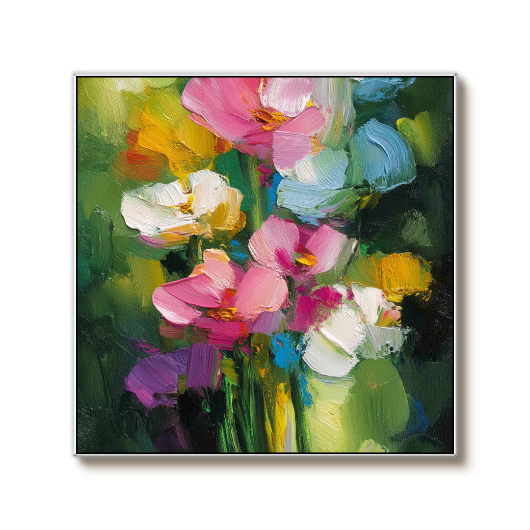 Dance of Flowers and Leaves - Modern Impasto Floral Wall Art