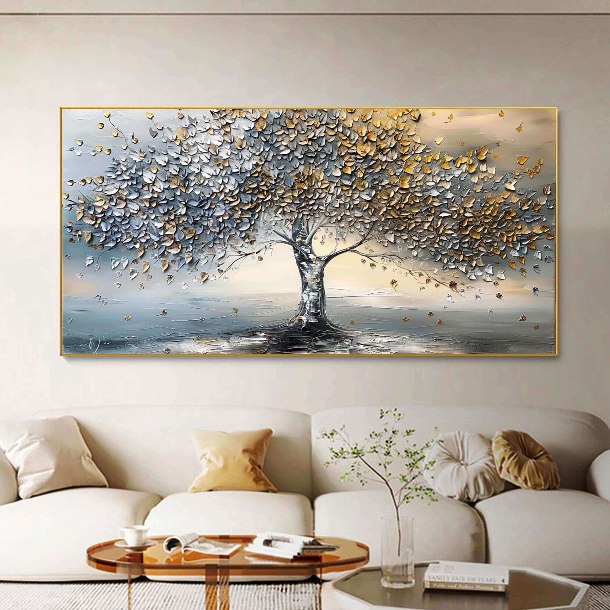 Golden Harvest Tree - Modern Textured Wall Art Painting