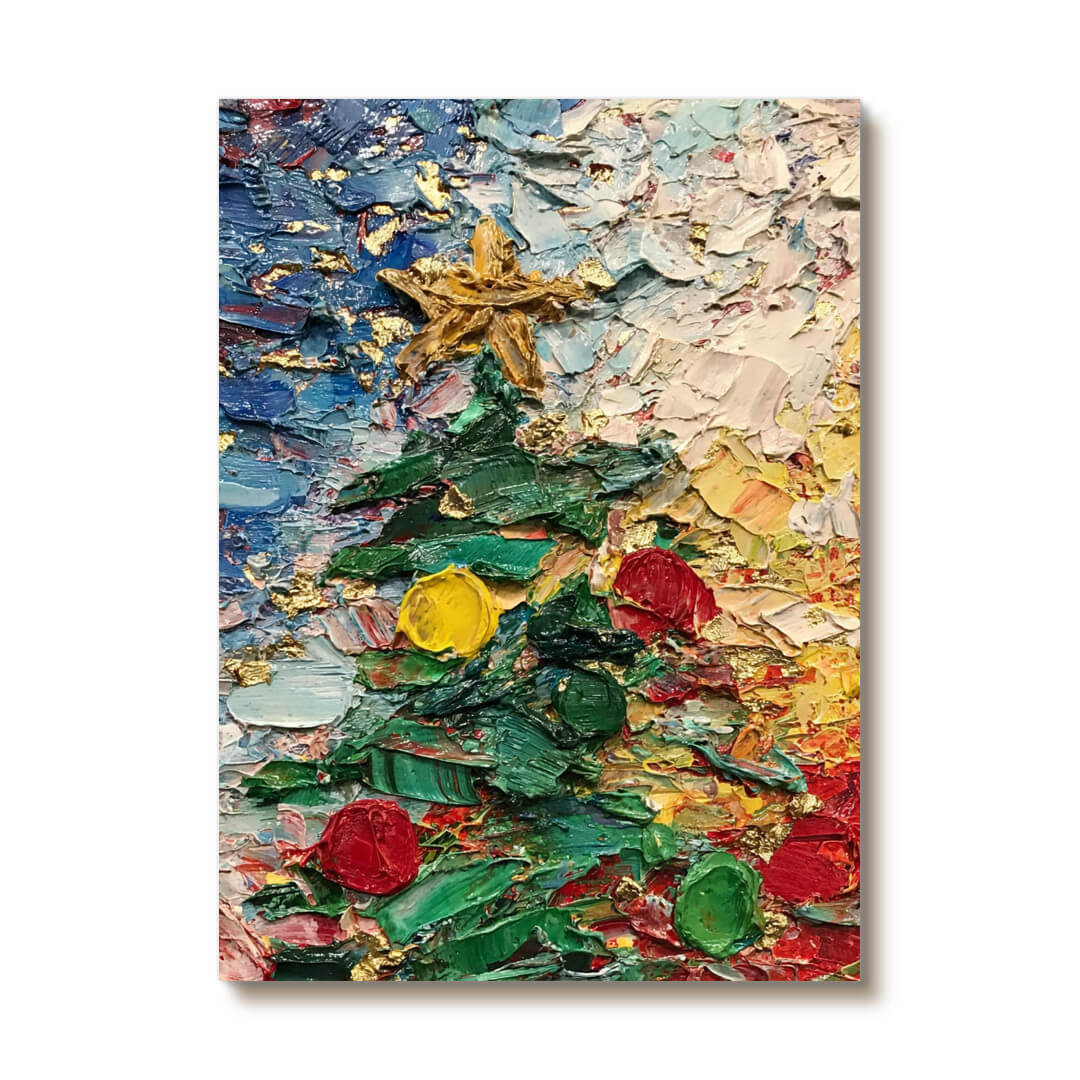 Golden Noel - Golden Textured Christmas Tree Oil Painting