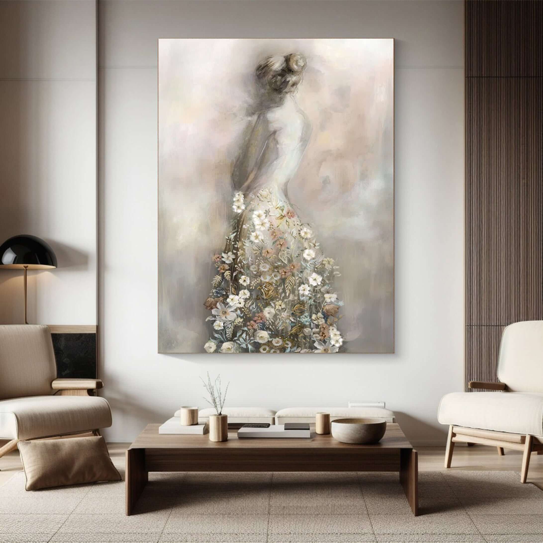 In Bloom She Stands - Floral Woman Canvas Art Painting