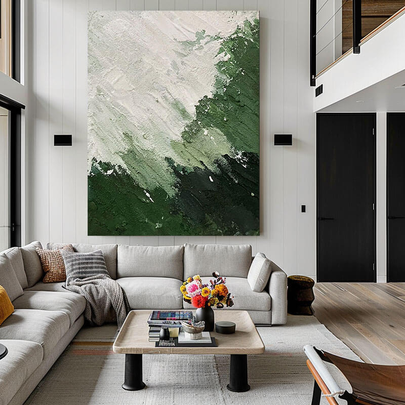 Winds - Green and White Textured Abstract Wall Art