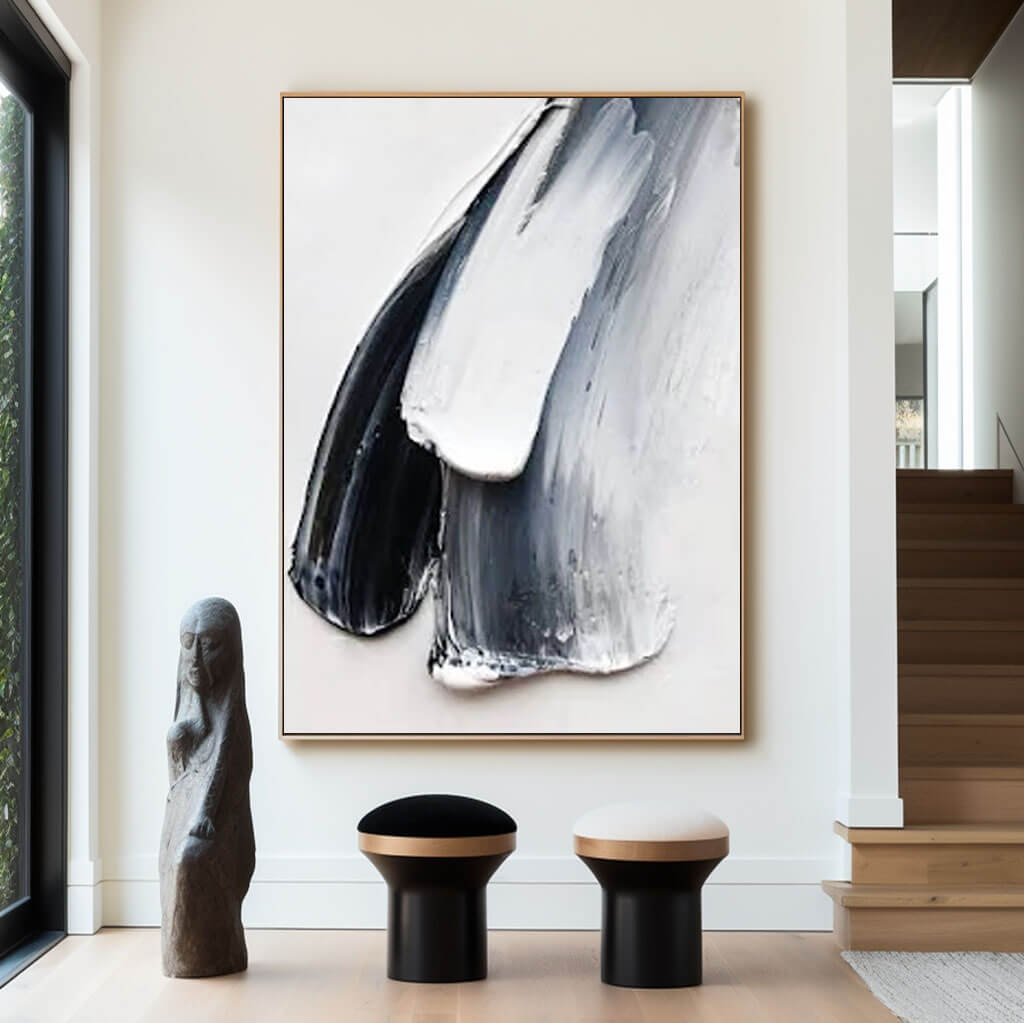 Following I - Black and White Abstract Wall Art