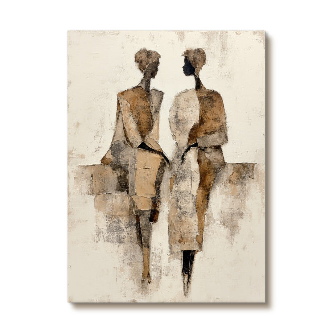 Seated Side by Side - Earthy Tone Abstract Geometric Figure Wall Art