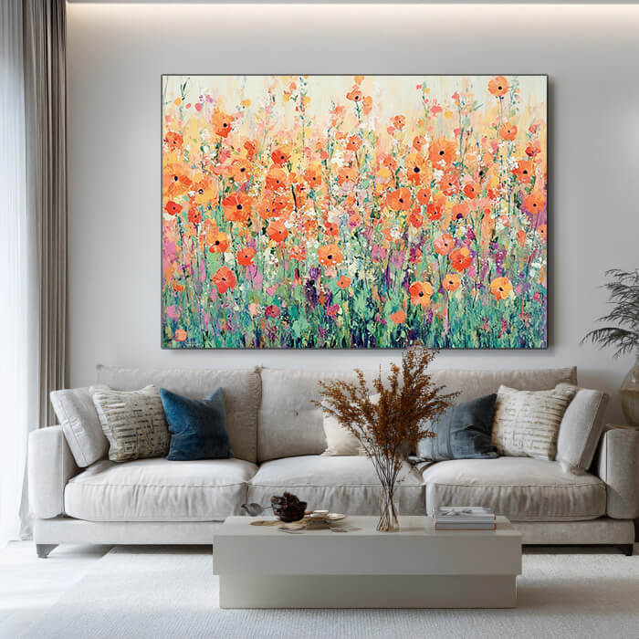 Solstice Sparks - Large Hand Painted Colorful Floral Canvas Art