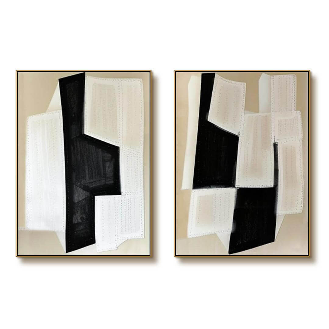 Deconstructed Grids - Modern Abstract Wall Art Painting Set of 2