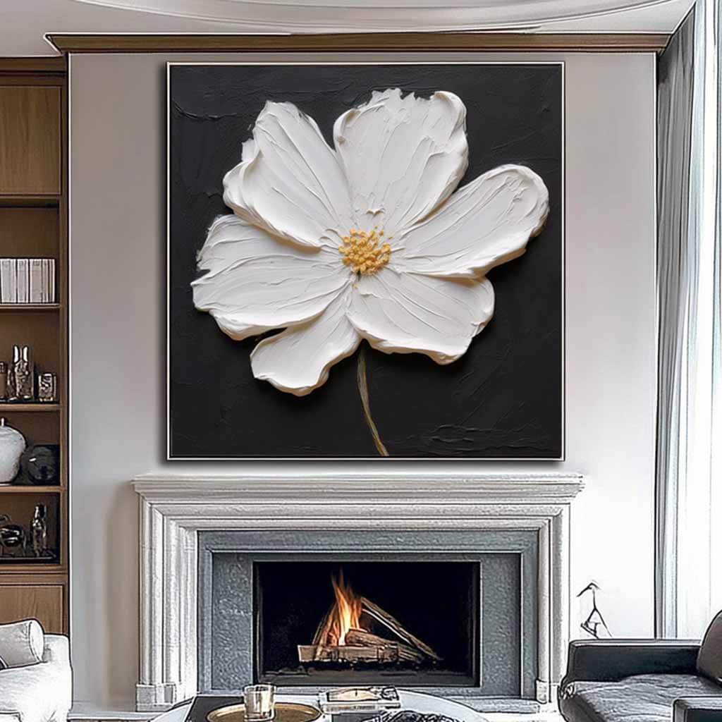 One Serenade - Black and White Modern Flower Painting