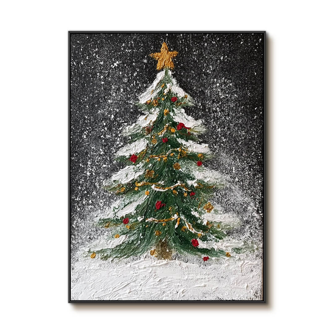 Starry Night Tree I - Textured Christmas Tree Canvas Art