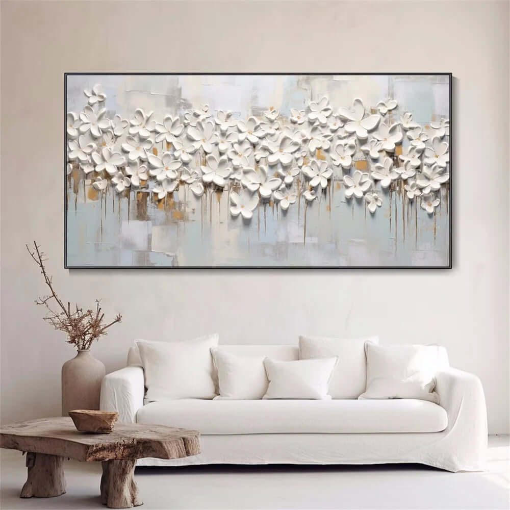 Woven in Bloom - White Floral Textured Wall Art