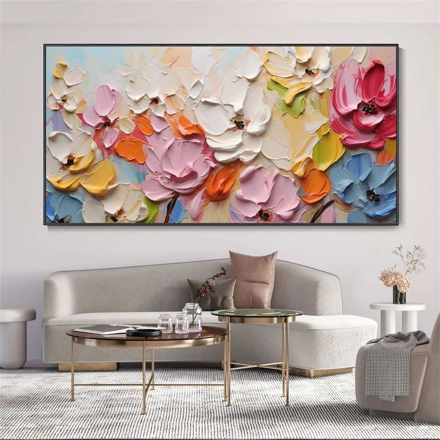 Hues in Bloom - Textured Colorful Floral Canvas Art