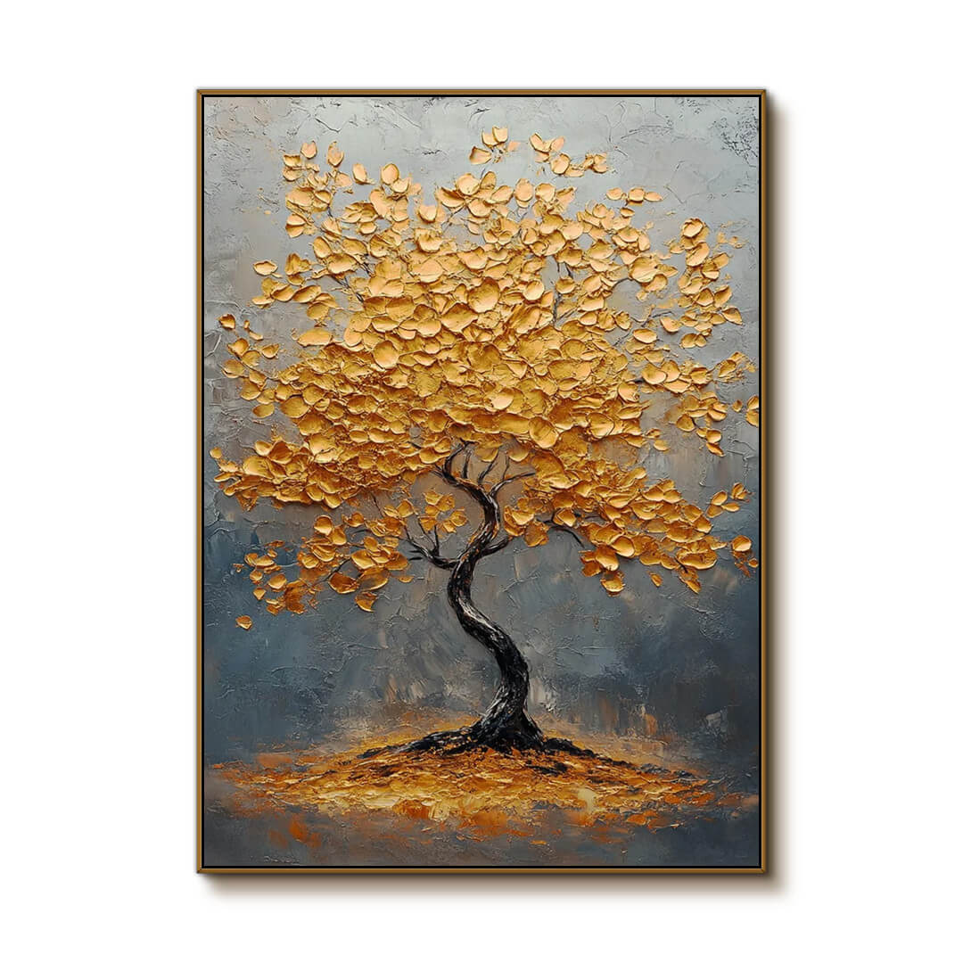 Rooted in Gold - Textured Abstract Tree Painting