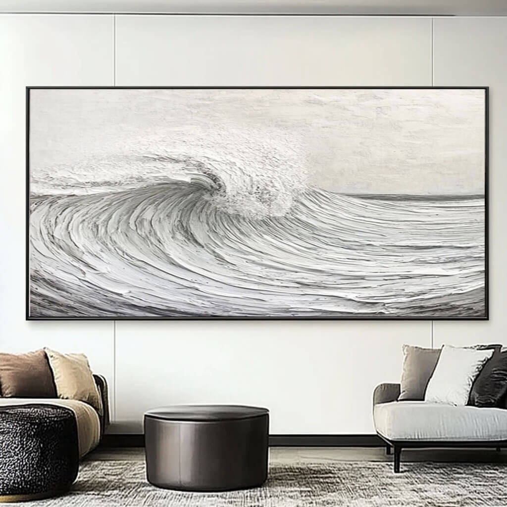 Seafoam Wave - Plaster Textured Canvas Art Painting