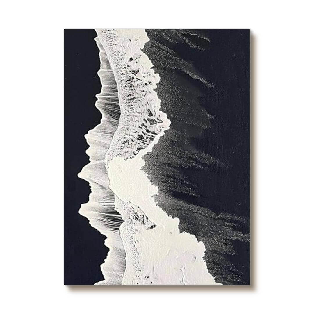 White Foam, Black Sand - Large Abstract Textured Wall Art