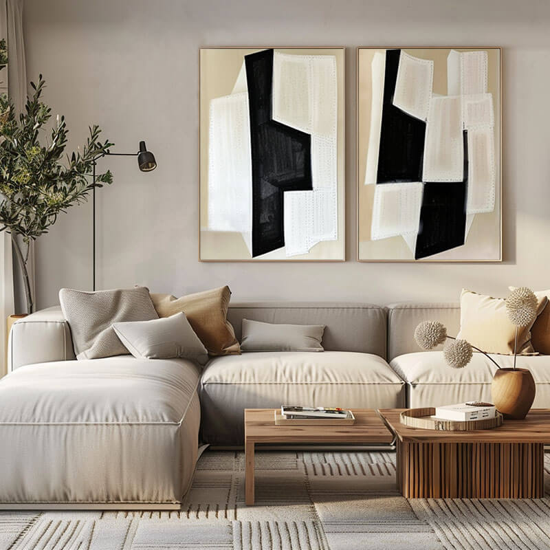 Deconstructed Grids - Modern Abstract Wall Art Painting Set of 2