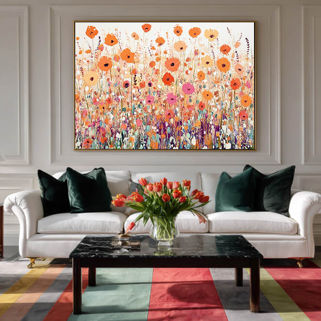 Eternal Bloom - Large Modern Hand Painted Colorful Floral Wall Art