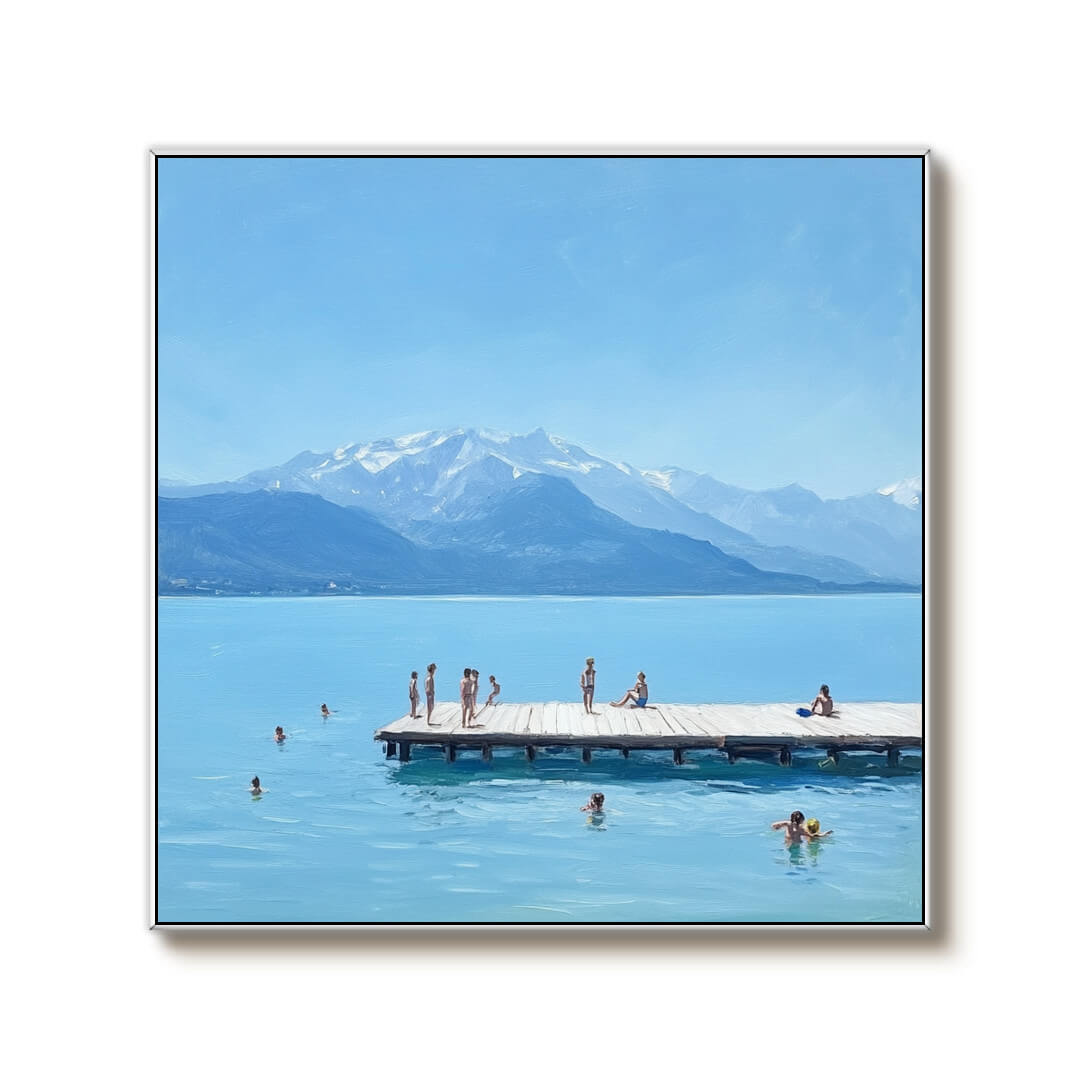 Into East Lake II - Modern Blue Canvas Art Painting