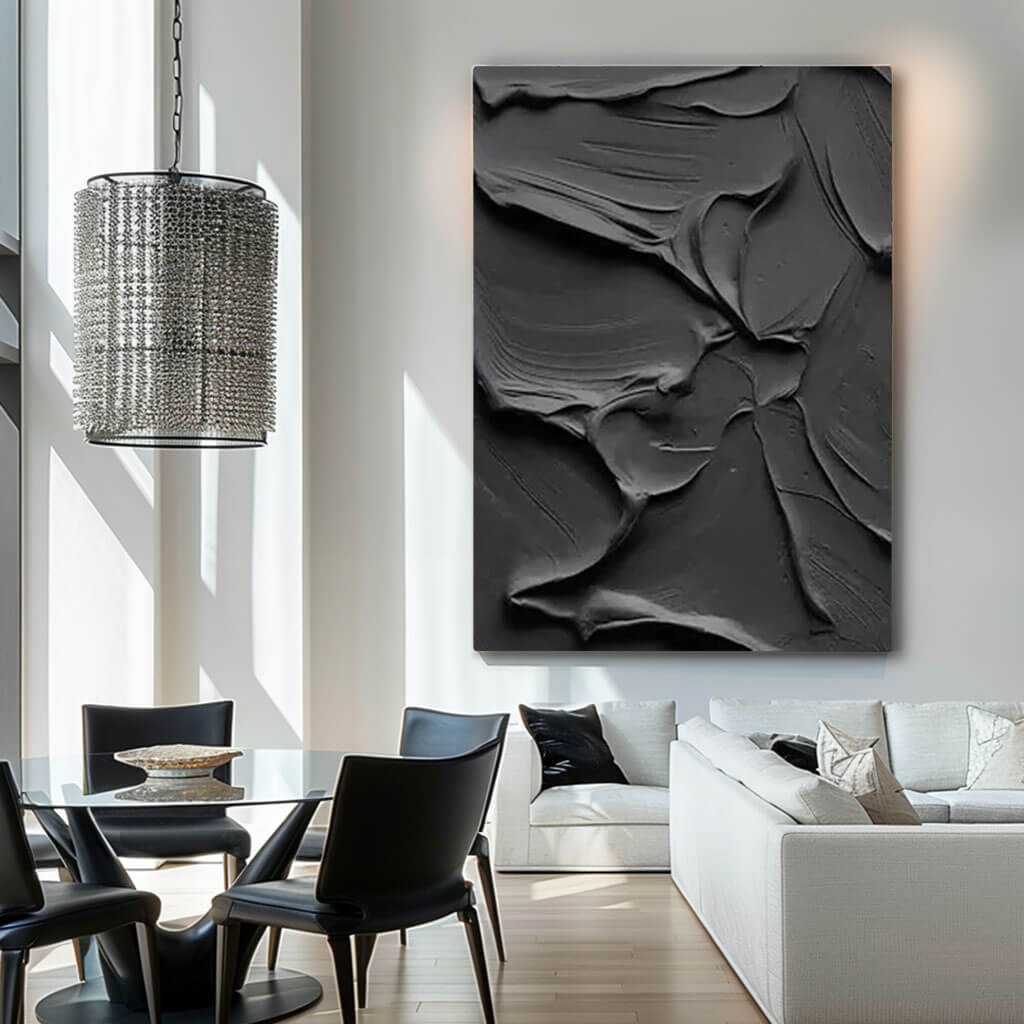 Coalescence - Black Textured Abstract Wall Art