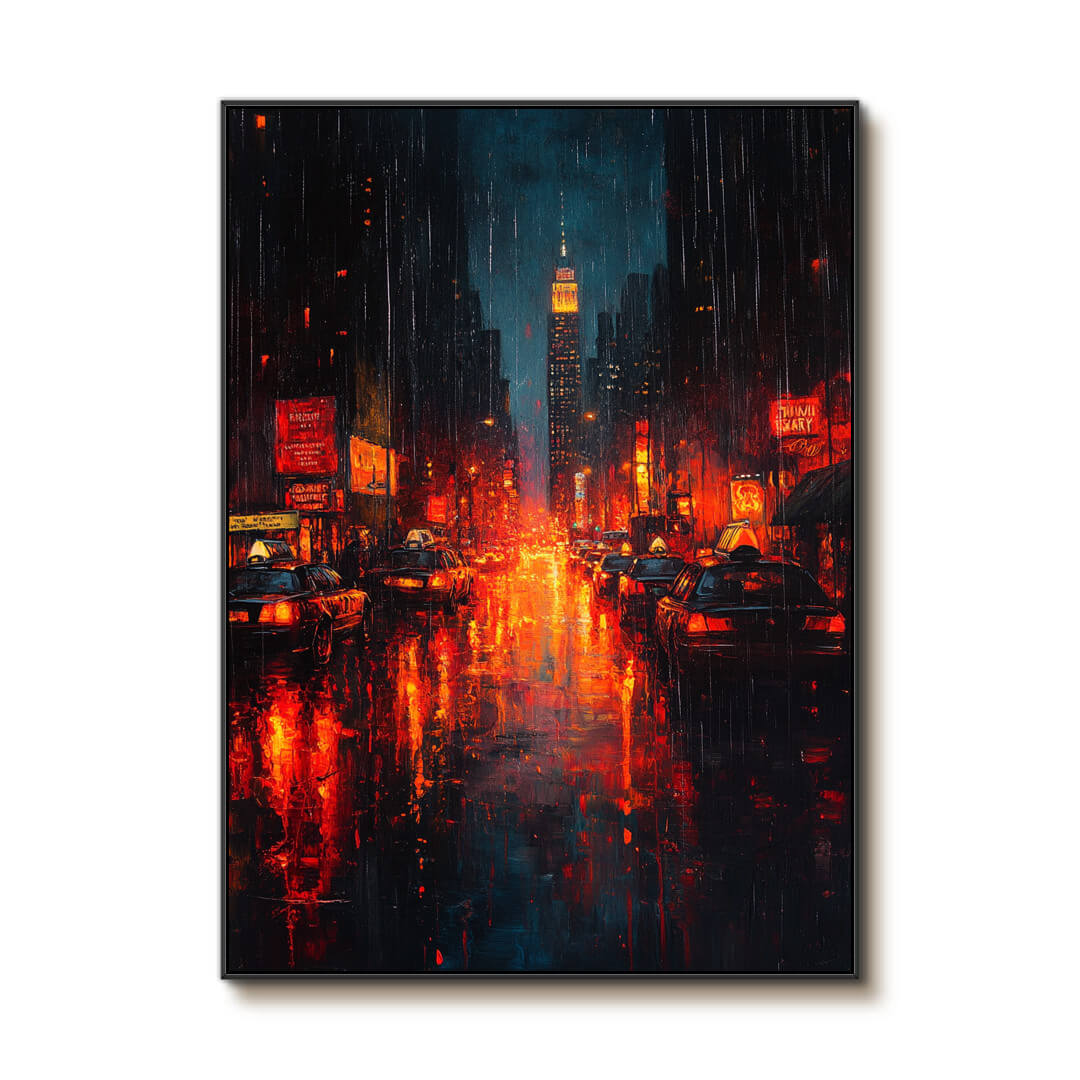 Rainy Night - Cityscape Abstract Wall Art Painting