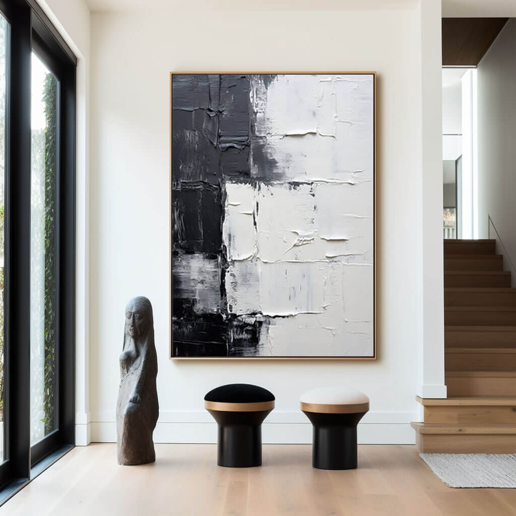 Noir Et Blanc - White and Black Texture Abstract Art