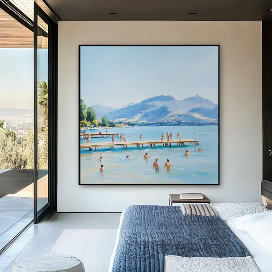Into East Lake - Modern Blue Canvas Art Painting