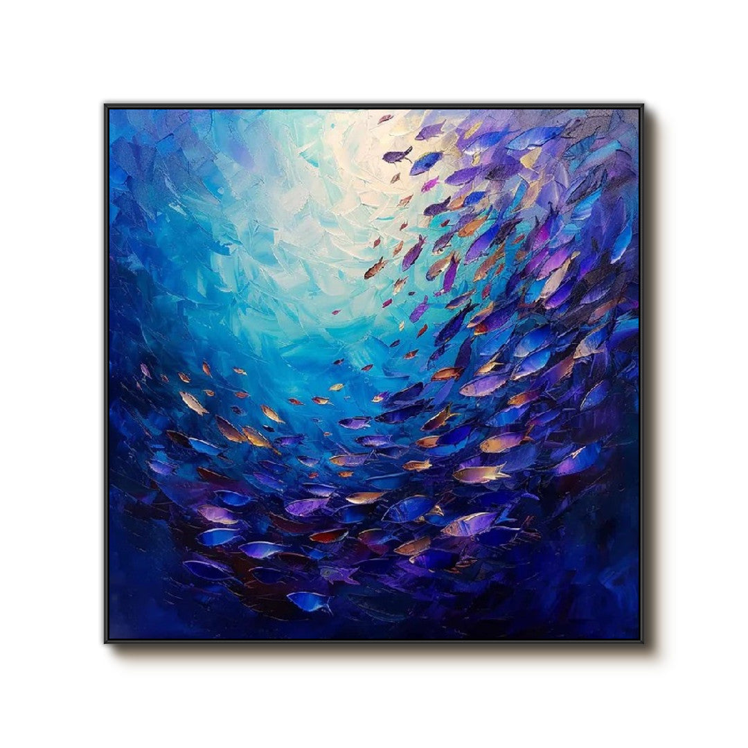 Fish Swirl - Deep Sea Fish School Impasto Wall Art