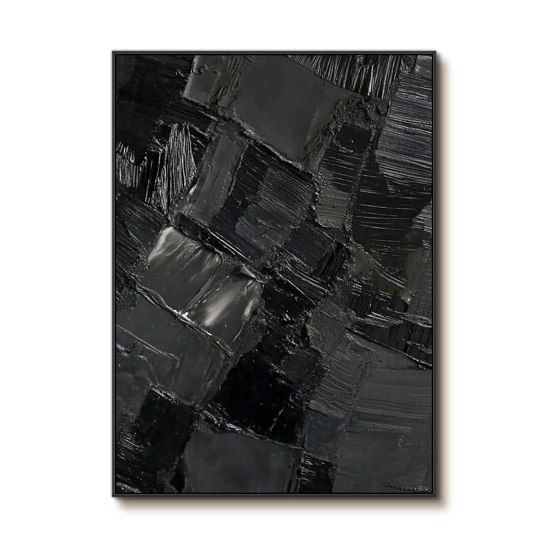 Mad Dash - Black Textured Abstract Art Painting