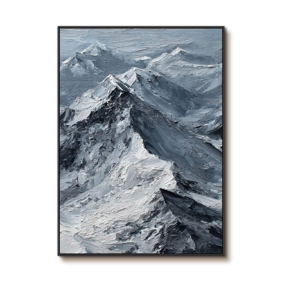 The Peak of Silence - Large Modern Impasto Snow Mountain Oil Painting