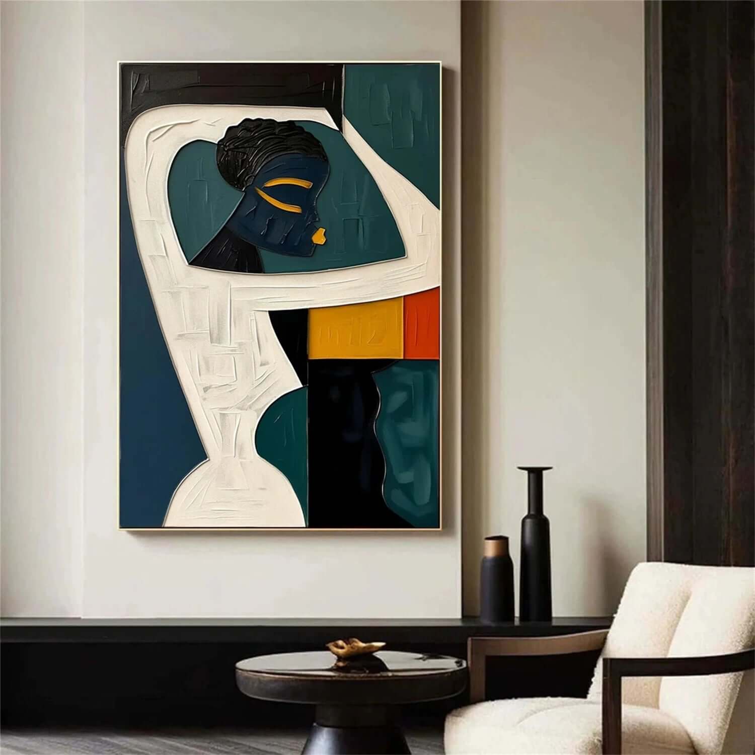 Cobalt Portrait - Blue and Yellow Modern Figurative Artwork