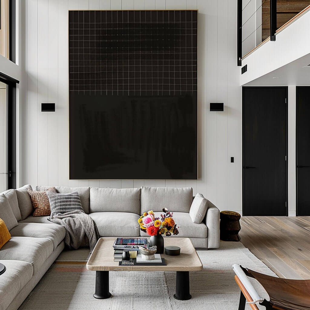 The Gridded Void - Black Large Minimalist Wall Art Painting