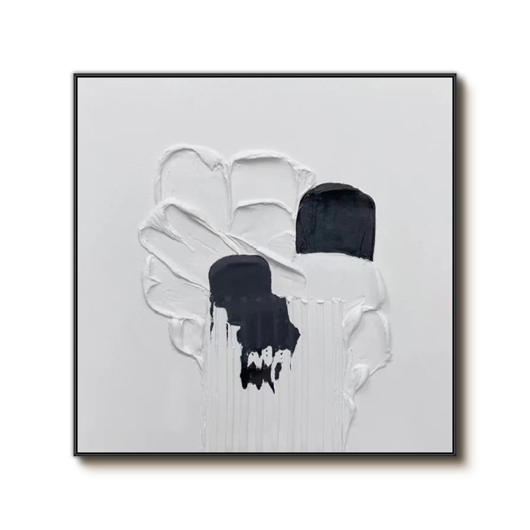 Intertwining of White and Black - Minimalist Black White Impasto Texture Wall Art