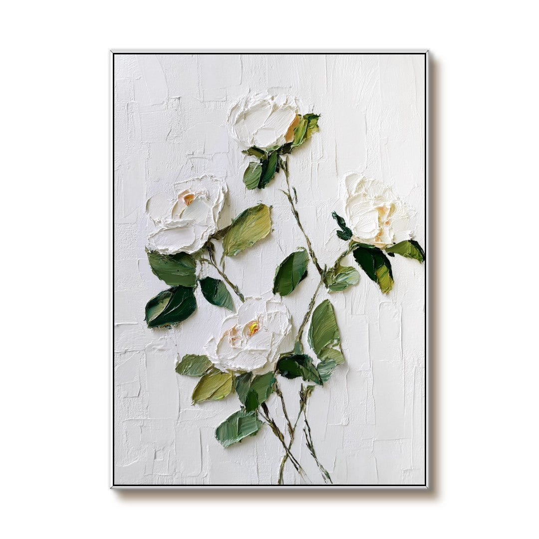 White Gentleness - Modern Impasto White Rose Wall Art