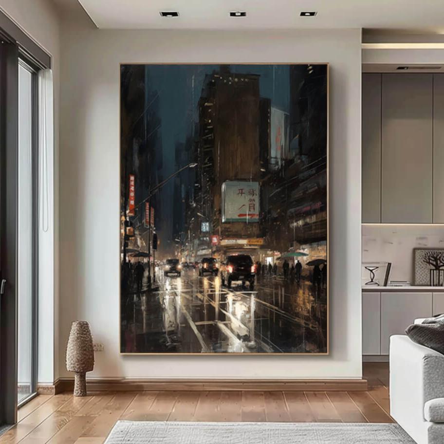 City At Night - Cityscape Abstract Wall Art Painting