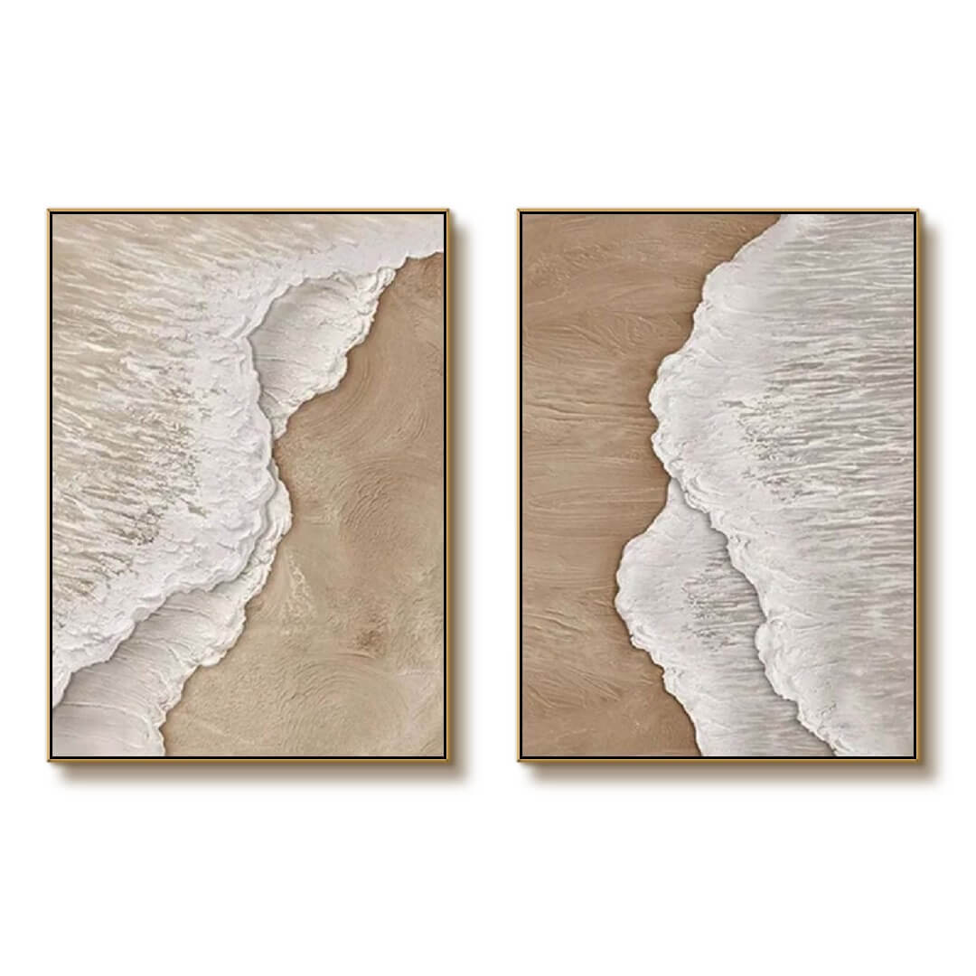 Coastal Trace - Beige Textured Abstract Canvas Art Set of 2
