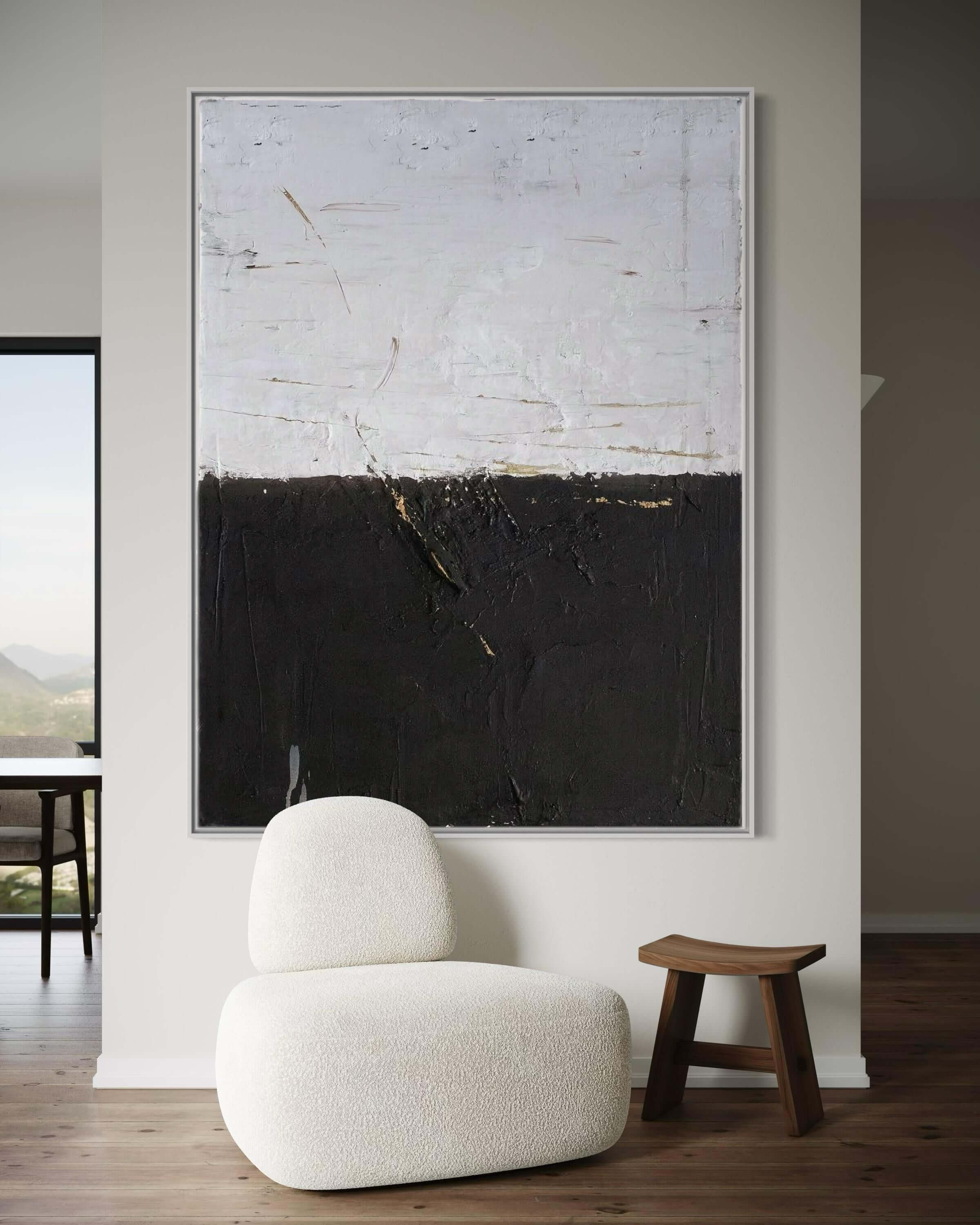 The Midnight Partition - Large Black and White Abstract Textured Wall Art