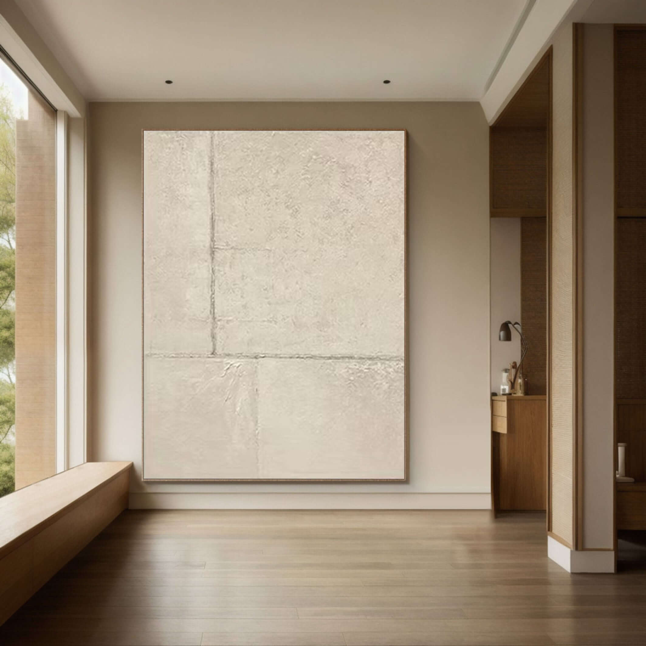 Linen Grid - Beige Minimalist Geometric Canvas Art