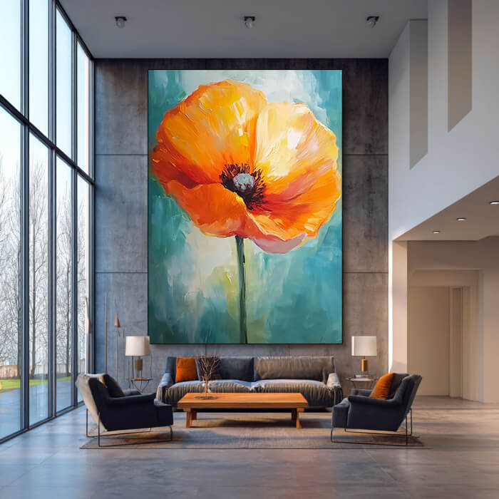 Flower Soul on Teal - Large Modern Floral Decor Canvas Art