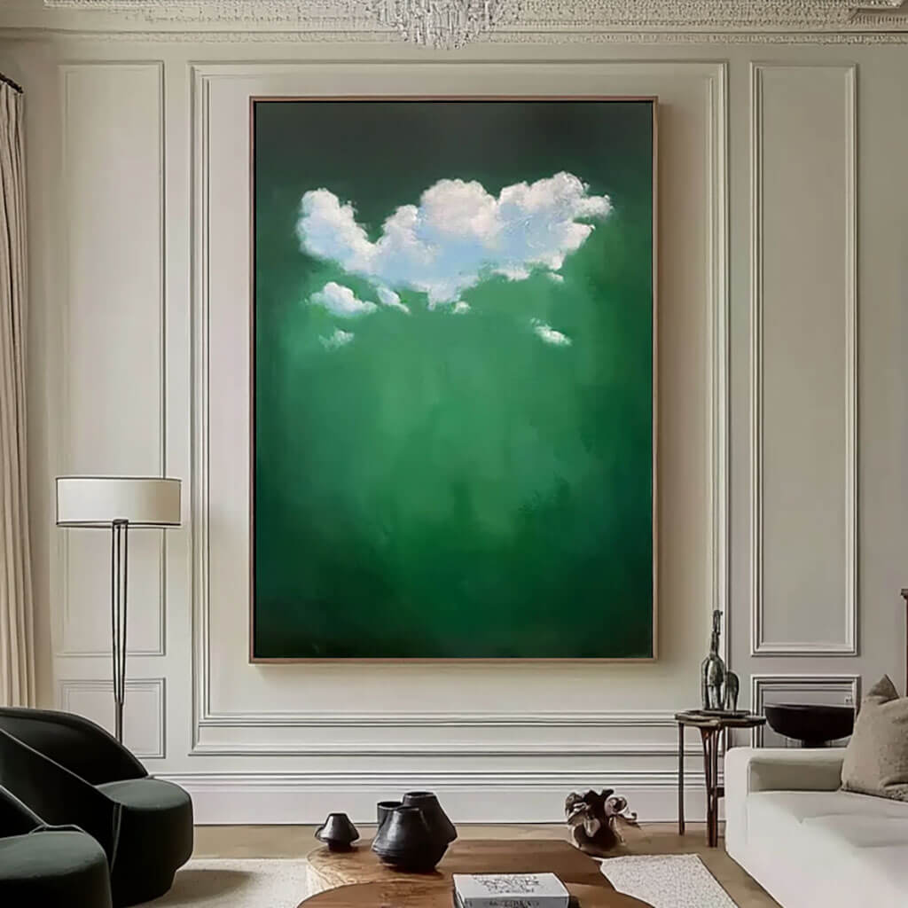 Like Clouds - Green and White Canvas Art Painting