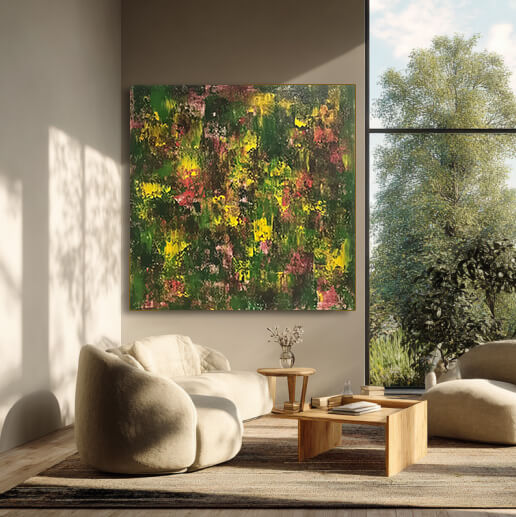 Dappled Light Masquerade - Large Modern Abstract Forest Oil Painting