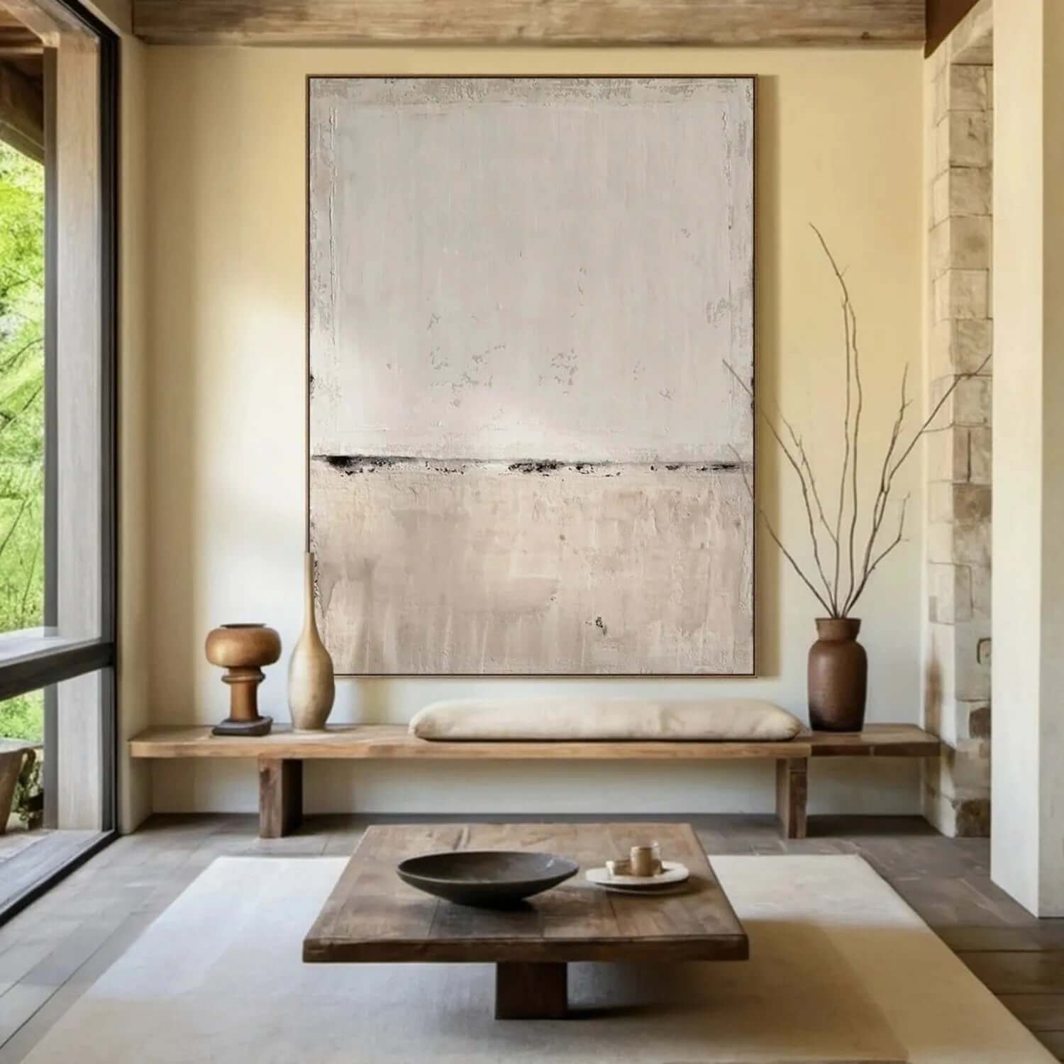 Invisible Horizon - Minimalist Beige Abstract Canvas Art