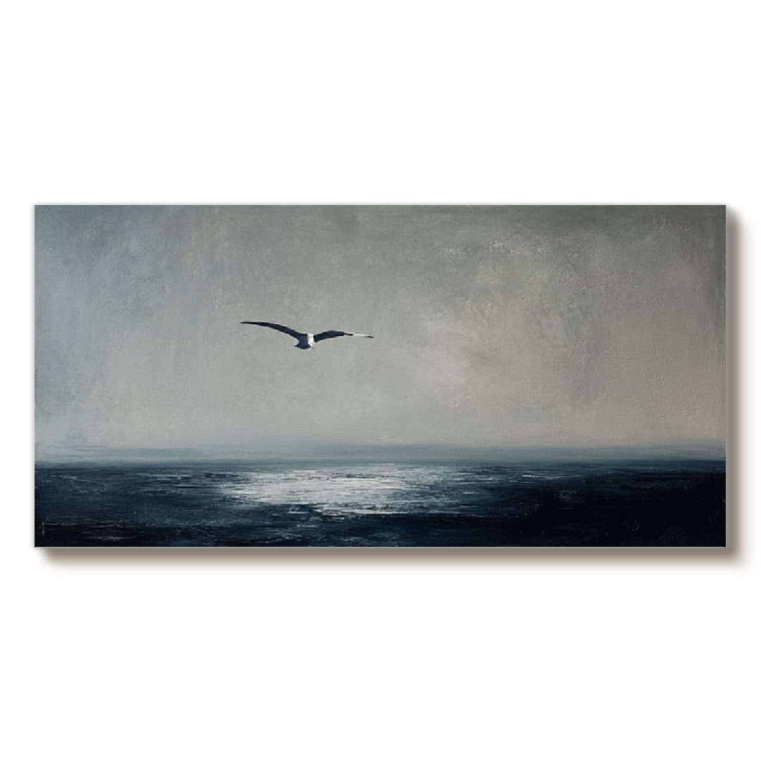 Freedom Beneath the Sky - Large Abstract Ocean And Bird Flying Wall Art
