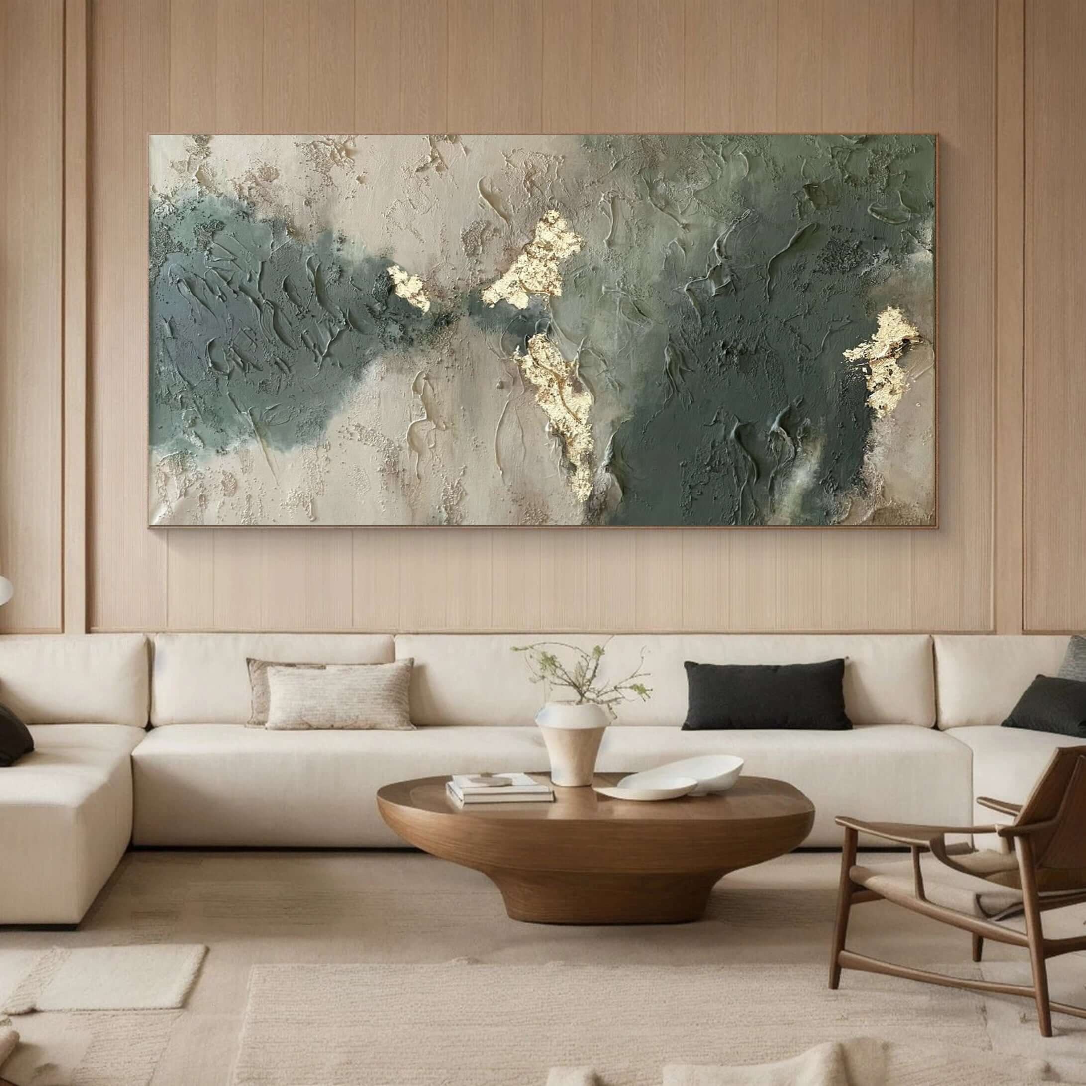 Worn Riches - Hand-Painted Abstract Canvas with Gold Texture