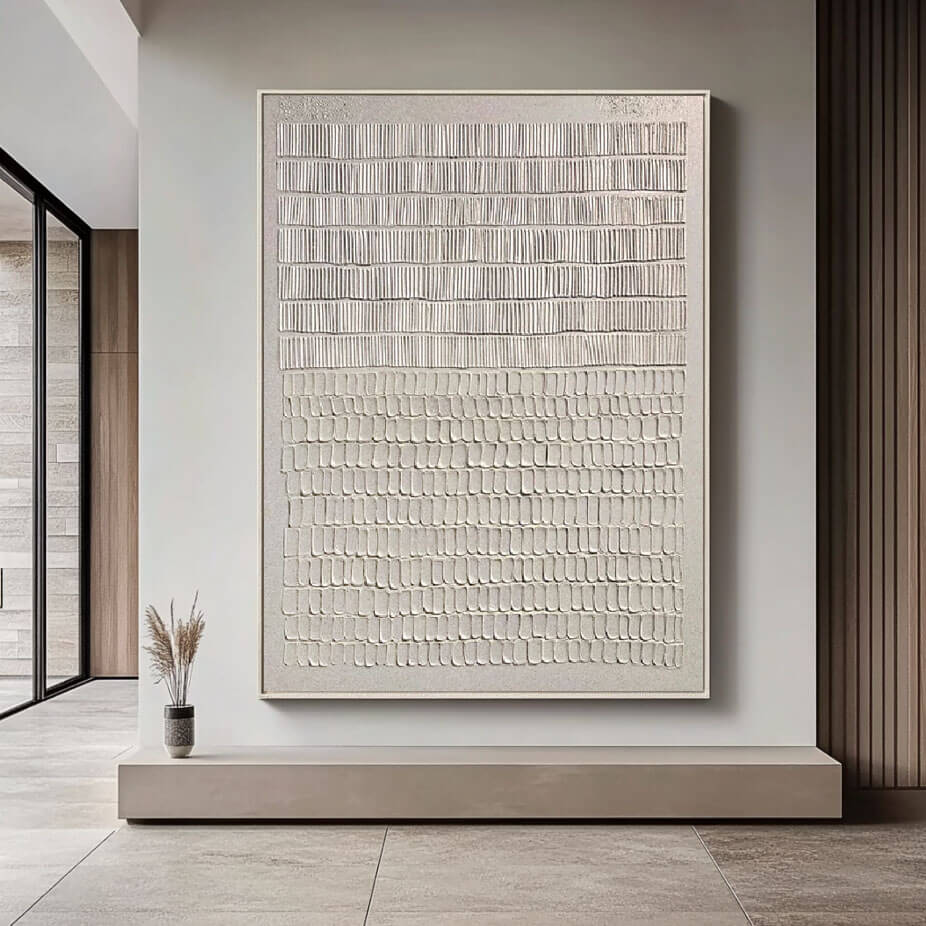 Divide - White Minimalist Textured Wall Art Painting