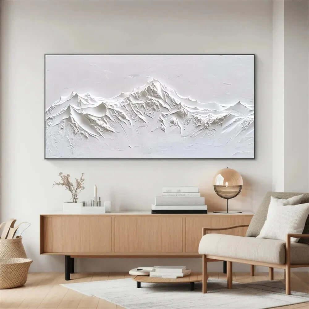 Silent White Ridges - Minimalist White Mountain Texture Painting